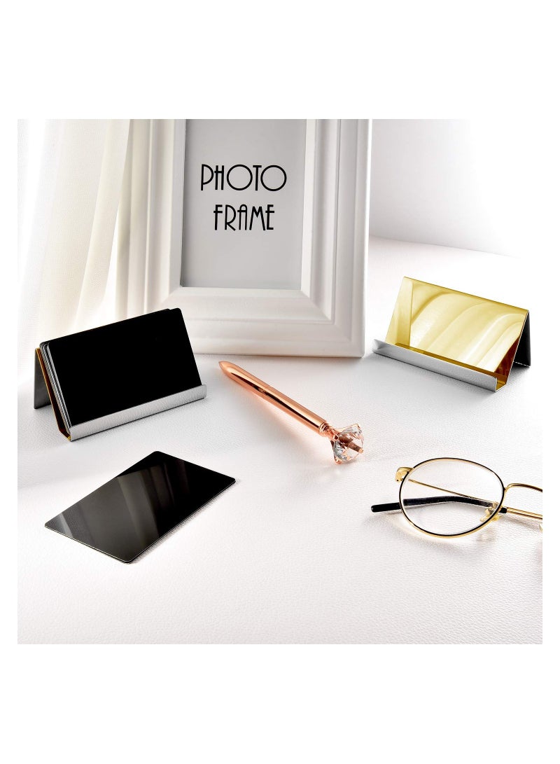 SYOSI 2PCS Stainless Steel Business Card Holder, Desktop Card Display Rack Business Name Card Organizer Metal Card Holder Desktop Business Card Stand Business Card Display Rack for Office, Home, Daily Use - Image 5