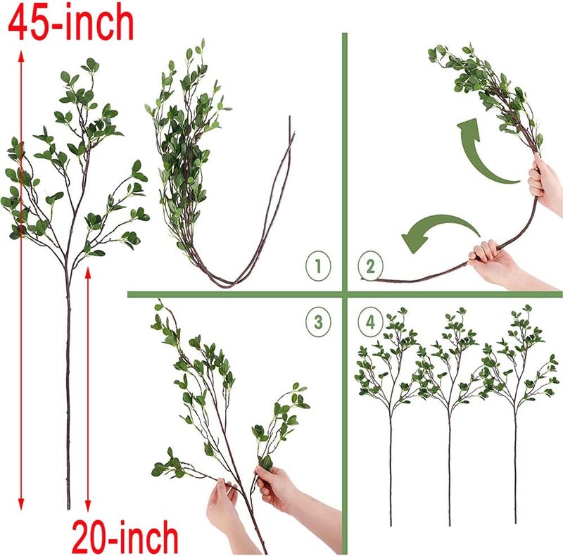Antspirit 3pcs Artificial Branches Plants Artificial Greenery Stems Faux Greenery Stems Faux Branches for Vase Plant Artificial Eucalytus Branches Fake Ficus Twig 45Each Branch 3 Green - Image 5
