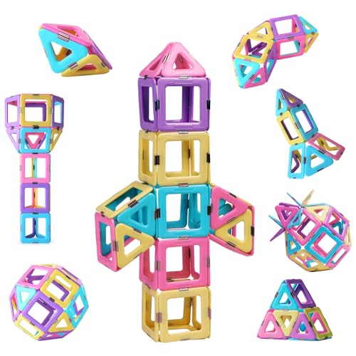 TOKBLOK Pastel Magnetic Tiles Set 40Piece STEM Building Blocks for Kids Ages 38 Creative Educational Toy Gift for Girls Starter Set - Image 1