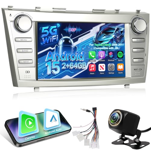 EKAT Android 15 Car Stereo for Toyota Camry 2006 2007 2008 2009 2010 2011 with CarplayAndroid Auto Support JBL 8 Inch IPS Touchscreen Radio with DSPWiFiGPSSplit ScreenSWC AHD Rear View Camera - Image 1
