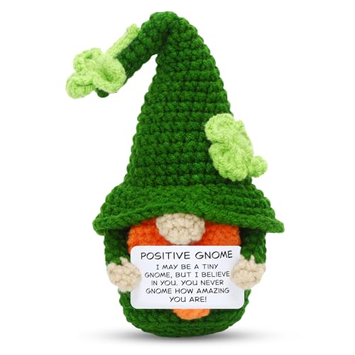 JULEASEL Positive Gnome Crochet Doll Handmade Knitted Doll with Positive Card Lucky Encouragement Gift for Friends Coworkers Irish Holiday Desk Decor St Patricks Day - Image 1