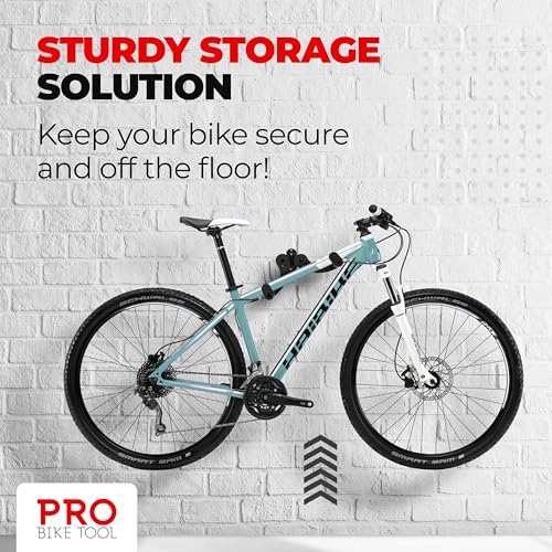 PRO BIKE TOOL Bike Rack Garage Wall Mount - Durable Alloy Bicycle Storage System with Adjustable Hook Hanger for Indoor Use - Ideal for Road, MTB, and Hybrid Bikes - Holds Up to 48.5 lbs, Black - Image 2