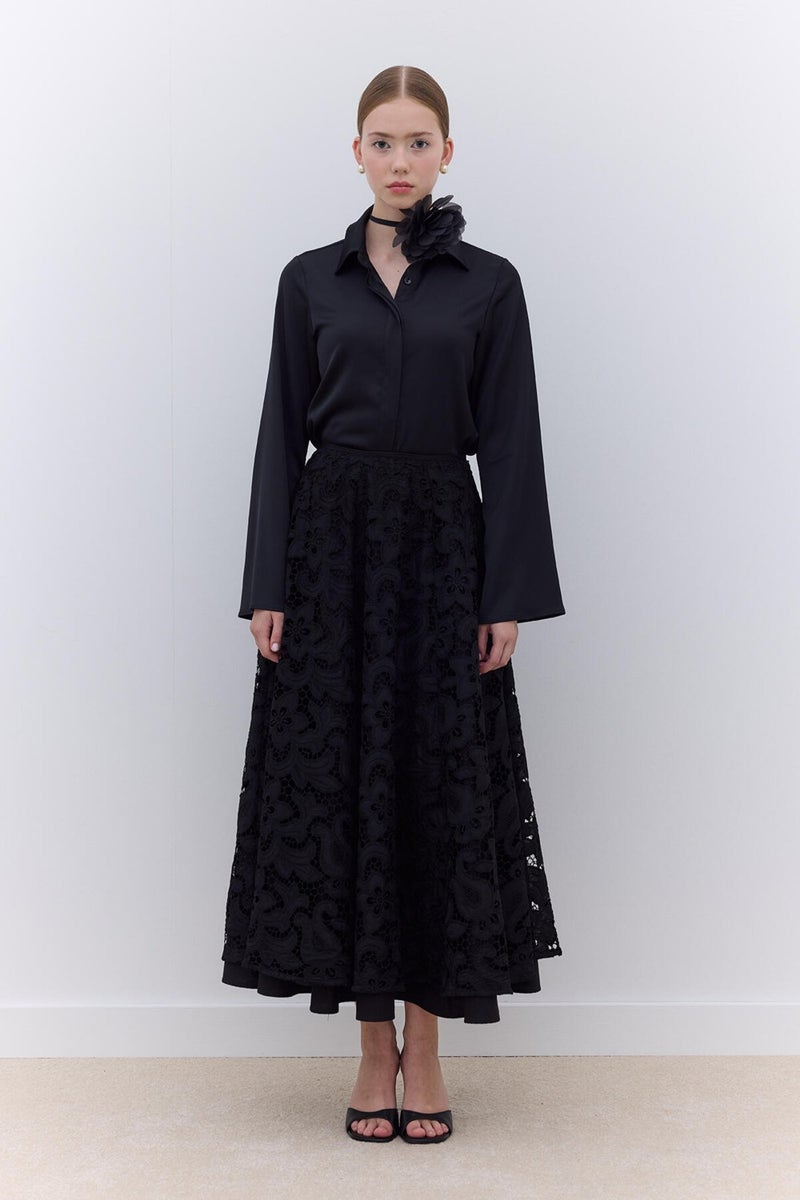 Manuka Satin Fitted Shirt Black  - Image 1