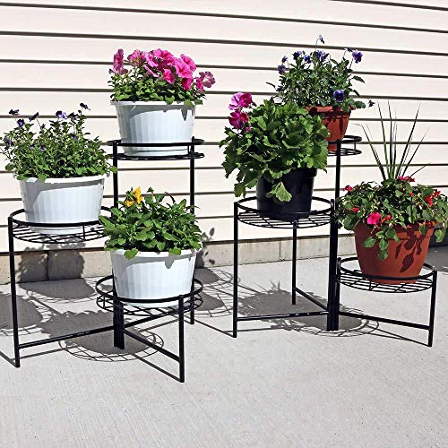 Bee Creative 4 Tier Wrought Iron Plant Stand Flower Stand Shelf Stainless Steel Flower Pot Flower Display Stand For Balcony (3 Tier Black) - Image 5