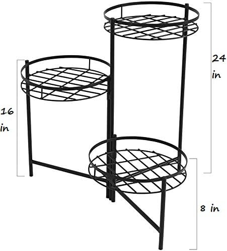 Bee Creative 4 Tier Wrought Iron Plant Stand Flower Stand Shelf Stainless Steel Flower Pot Flower Display Stand For Balcony (3 Tier Black) - Image 2