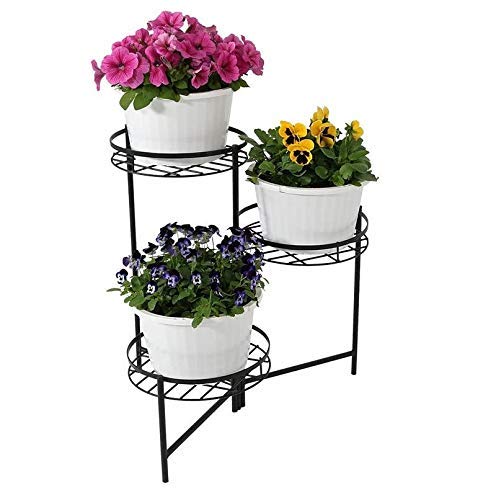 Bee Creative 4 Tier Wrought Iron Plant Stand Flower Stand Shelf Stainless Steel Flower Pot Flower Display Stand For Balcony (3 Tier Black) - Image 1