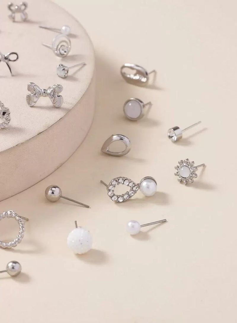 36-Pair Stud Earrings Set for Women and Girls – Elegant and Casual Designs in Silver and Pearl Styles – Perfect for Daily Wear and Gifting - Image 2