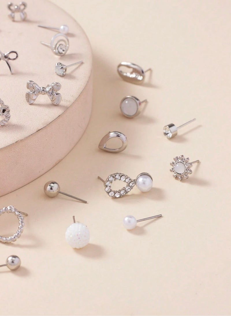 36-Pair Stud Earrings Set for Women and Girls – Elegant and Casual Designs in Silver and Pearl Styles – Perfect for Daily Wear and Gifting - Image 3