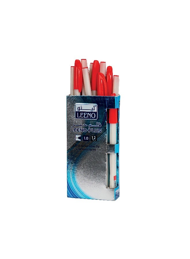 Leeno Plus Ballpen Red 1.0Mm 12Pcs Pack of 12