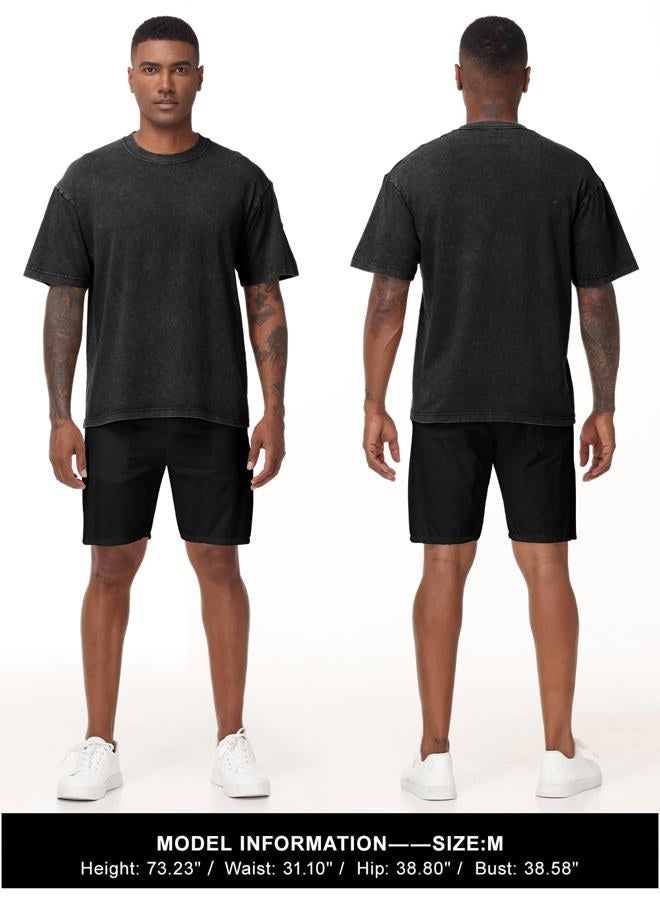 Eisctnd 4 Pack Men's Oversized T-Shirts Heavy Cotton Vintage Tee, Loose Fit Baggy Short Sleeve Casual Streetwear Unisex Tops, Black+black+black+black, XL - Image 4