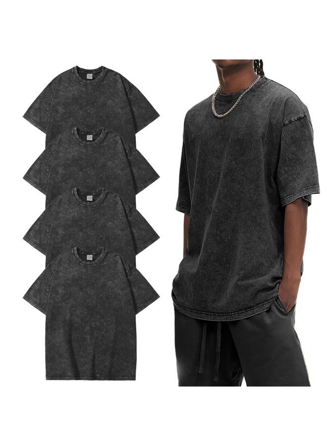 Eisctnd 4 Pack Men's Oversized T-Shirts Heavy Cotton Vintage Tee, Loose Fit Baggy Short Sleeve Casual Streetwear Unisex Tops, Black+black+black+black, XL - Image 1