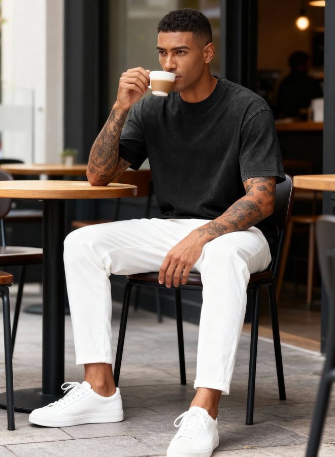 Eisctnd 4 Pack Men's Oversized T-Shirts Heavy Cotton Vintage Tee, Loose Fit Baggy Short Sleeve Casual Streetwear Unisex Tops, Black+black+black+black, XL - Image 5