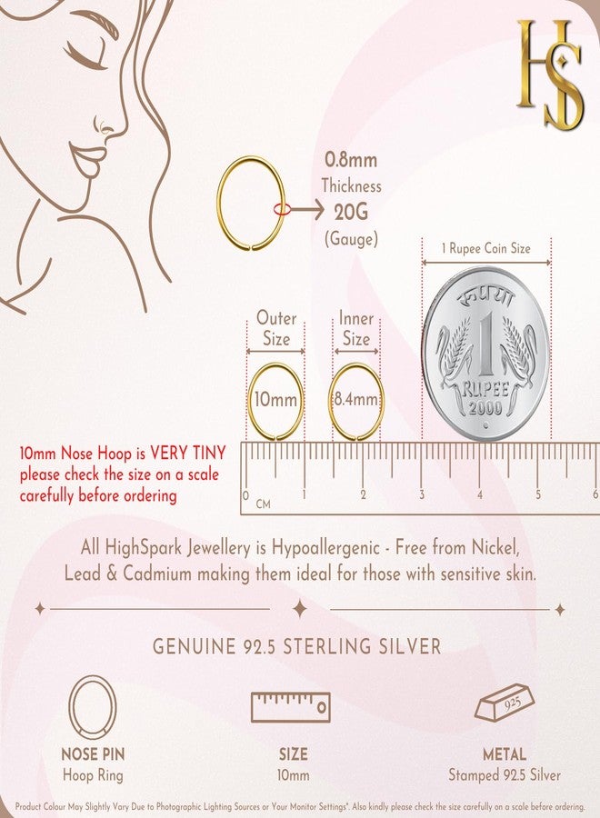 HighSpark 925 Silver Nose Ring in 18K Gold Finish | 92.5 Sterling Silver Nose Piercing for Women & Girls | Lovely Gift - Silver NP-029 - Image 2