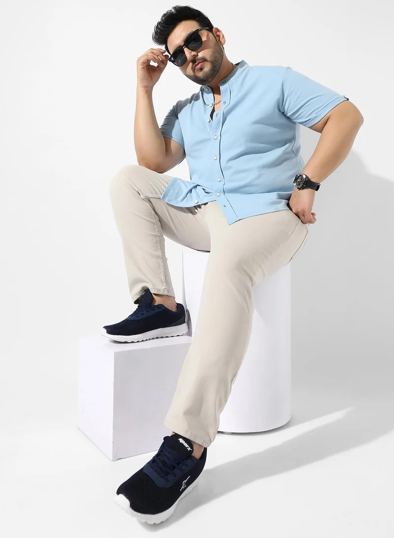 Instafab Plus Men's Solid Light Blue Regular Fit Casual Shirt