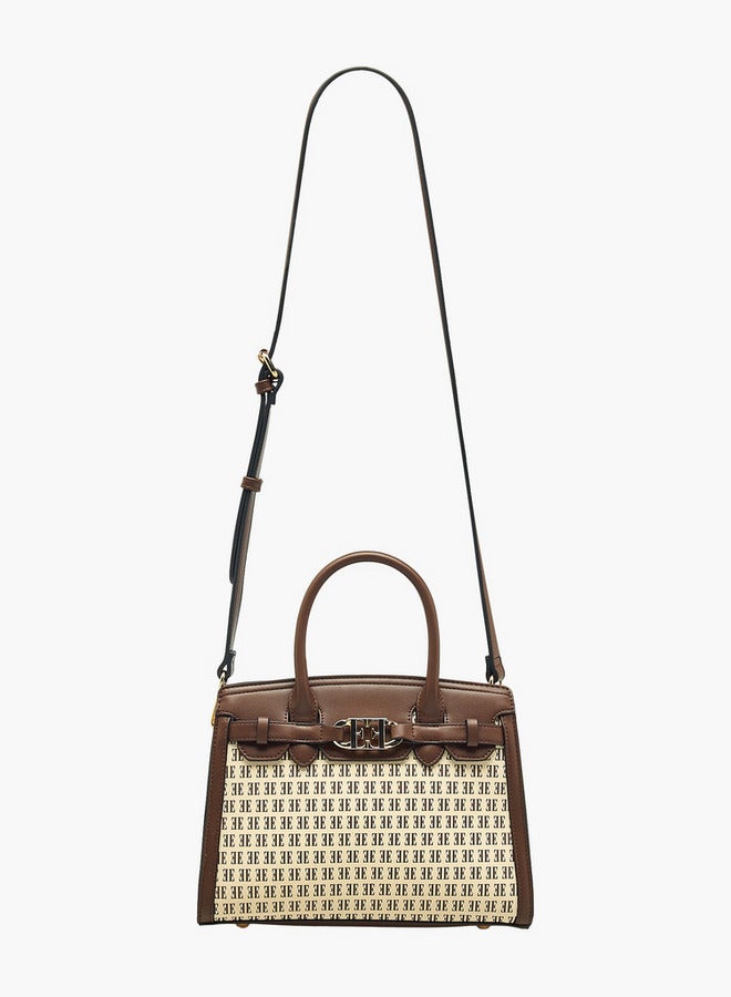 ELLE Monogram Print Tote Bag with Double Handle and Zip Closure - Image 3