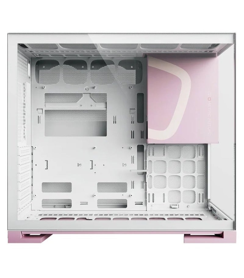 المستقبل الهندسي صندوق حاسوب الألعاب M5 (فئة Mid-Tower) المتوافق مع لوحات E-ATX، يتميز بواجهة أمامية شبكية لتدفق هواء عالٍ ولوحة جانبية من الزجاج المقسى، ومنافذ USB Type-C (بسرعة 20 جيجابت في الثانية) وUSB 3.0 (عدد 2)، ويدعم اللوحات الأم بمقاسات E-ATX/ATX/mATX/ITX، ومساحة كافية لبطاقات الرسوميات (GPU) حتى 460 مم ومبردات المعالج (CPU) حتى 180 مم ومزودات الطاقة (PSU) حتى 160 مم، مع دعم لمبردات سائلة (Radiator) بمقاس 420 مم - اللون: أبيض/وردي | GEO-M5F-WP - Image 2