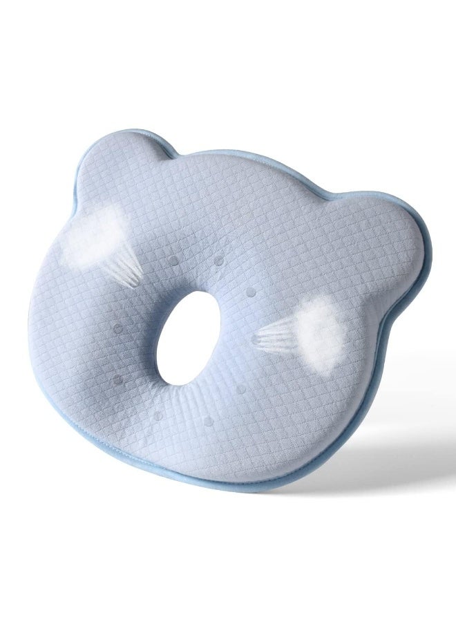 Baby Pillow for Newborns – Ergonomic Memory Foam Infant Head Support Pillow with Quilted Blue Cover - Image 1