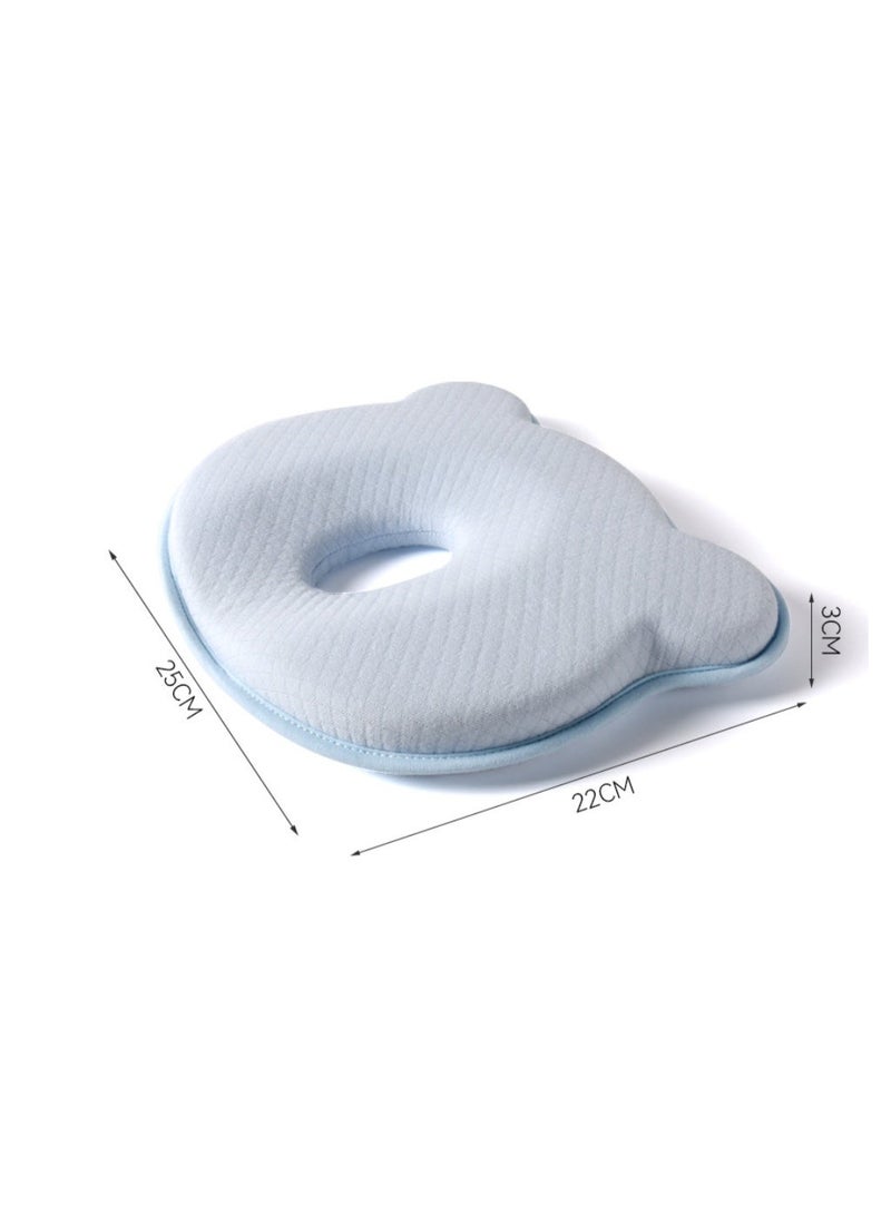 Baby Pillow for Newborns – Ergonomic Memory Foam Infant Head Support Pillow with Quilted Blue Cover - Image 2
