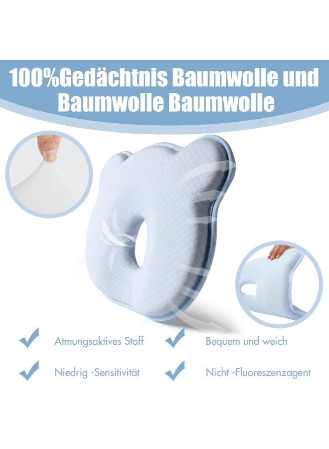 Baby Pillow for Newborns – Ergonomic Memory Foam Infant Head Support Pillow with Quilted Blue Cover - Image 3
