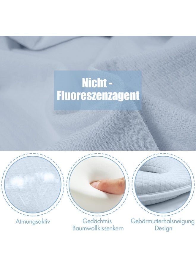 Baby Pillow for Newborns – Ergonomic Memory Foam Infant Head Support Pillow with Quilted Blue Cover - Image 4