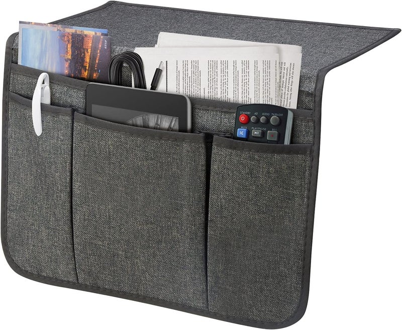 SYSOV Bedside Caddy Bedside Storage Organizer Magazine Phone Tablet iPad Remote Holder, Organizer Caddy for Home College Dorm Bed, Sofa, Bunk Bed (Dark Grey) - Image 1