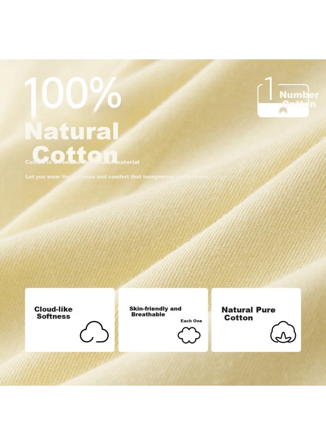 Top melon Dingguagua Dingguagua Women's Pure Cotton Spring Summer Short Sleeve Couple Wearable Homewear Set Narcissus Yellow 165 - Image 3