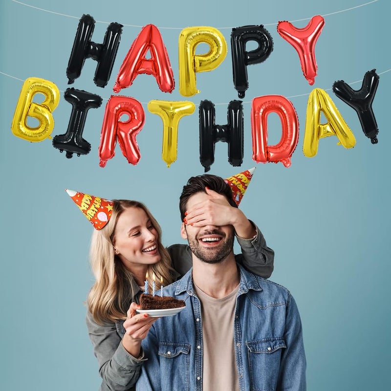تونيفول لافتة بالونات عيد ميلاد سعيد من تونيفول، 16 بوصة، حروف مايلار فويل، لافتة عيد ميلاد قابلة لإعادة الاستخدام للفتيات والفتيان والأطفال والكبار، مستلزمات ديكورات حفلات عيد الميلاد (أسود أحمر ذهبي) - Image 4