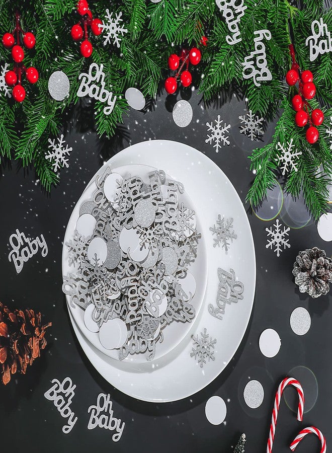 تشينكو 380 قطعة من قصاصات ورقية على شكل ندفات ثلجية لحفلات استقبال المولود الجديد، زينة ورقية لطاولة حفل استقبال المولود الجديد للأطفال الصغار (ندفات ثلجية، أبيض وفضي) - Image 5