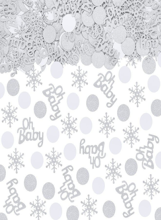 تشينكو 380 قطعة من قصاصات ورقية على شكل ندفات ثلجية لحفلات استقبال المولود الجديد، زينة ورقية لطاولة حفل استقبال المولود الجديد للأطفال الصغار (ندفات ثلجية، أبيض وفضي) - Image 1