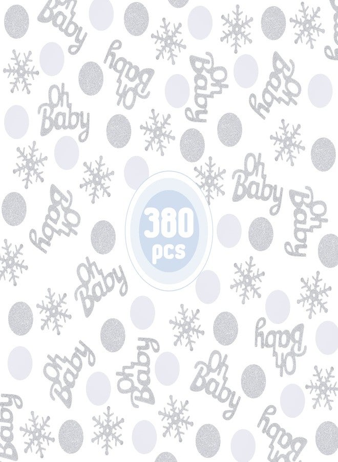 تشينكو 380 قطعة من قصاصات ورقية على شكل ندفات ثلجية لحفلات استقبال المولود الجديد، زينة ورقية لطاولة حفل استقبال المولود الجديد للأطفال الصغار (ندفات ثلجية، أبيض وفضي) - Image 4