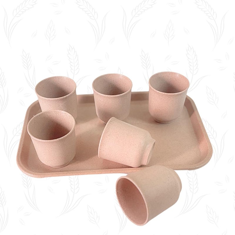 Pacing Grass Bamboo Bio-Composite Traditional Beverage Set | 7 Units | Lightweight Tray & Kullad Combo for Tea, Coffee & Everyday Refreshments - Image 1