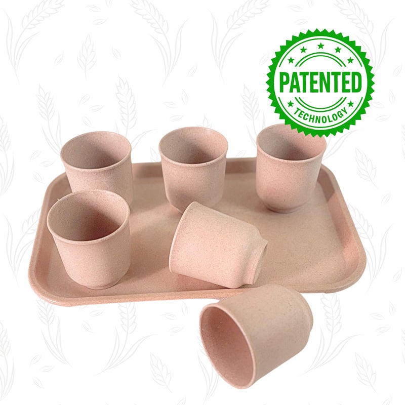 Pacing Grass Bamboo Bio-Composite Traditional Beverage Set | 7 Units | Lightweight Tray & Kullad Combo for Tea, Coffee & Everyday Refreshments - Image 2