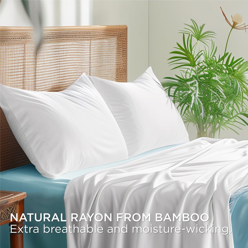 Bedsure King Size Pillow Cases Set of 2, Cooling Pillow Cases King, Rayon Derived from Bamboo White Pillowcases, Breathable & Silky Soft Cool Bedding Pillow Covers with Envelope Closure, 20x36 Inches - Image 3