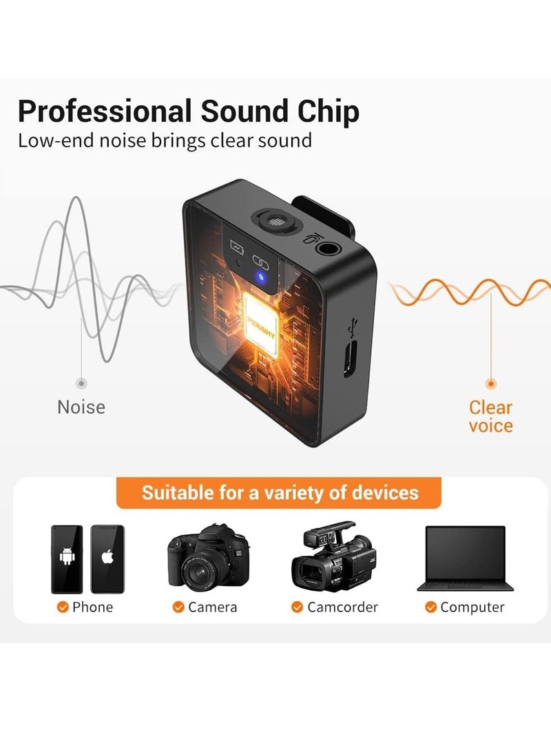 نظام ميكروفون لافاليير اللاسلكي، نظام ميكروفون لاسلكي بتردد 2.4 جيجاهرتز مزود بإرسال واستقبال للكاميرات الرقمية DSLR، وكاميرات الفيديو، والهواتف، مدى يصل إلى 230 قدم، ميكروفون دبوس للتسجيل والتعليم - Image 2