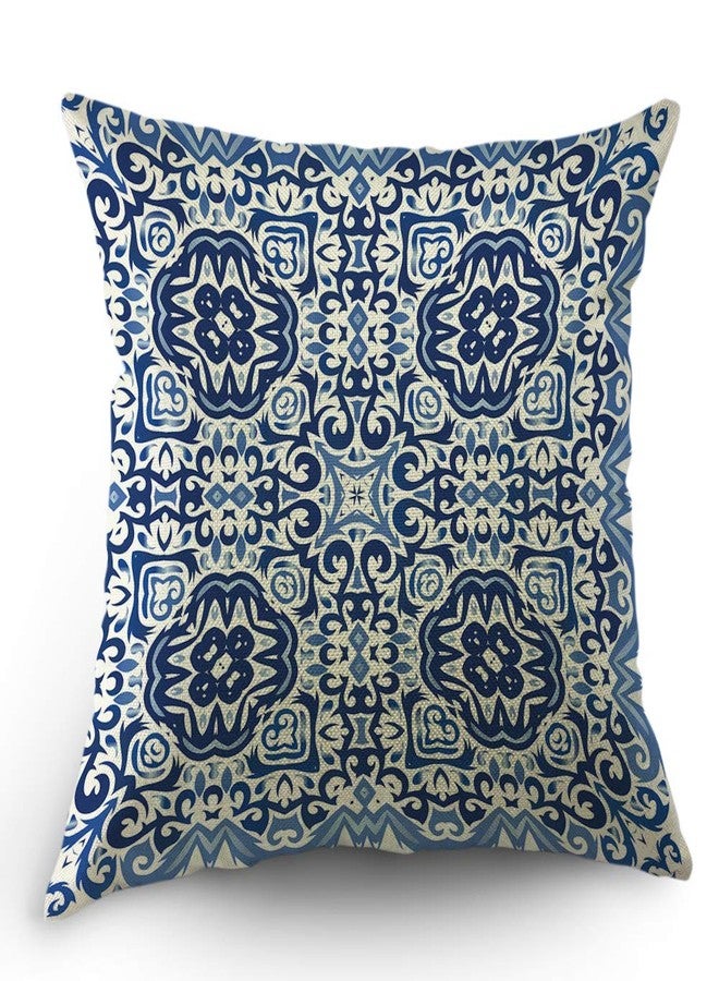 Moslion Throw Pillow Cover Geometric Morocco Tile Boho Floral Modern Art Design Navy Blue Indigo Color Square Pillow Case Cushion Cover for Home Car Decorative Cotton Linen 20x20 Inch - Image 5