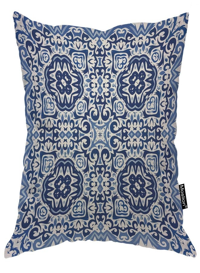 Moslion Throw Pillow Cover Geometric Morocco Tile Boho Floral Modern Art Design Navy Blue Indigo Color Square Pillow Case Cushion Cover for Home Car Decorative Cotton Linen 20x20 Inch - Image 1