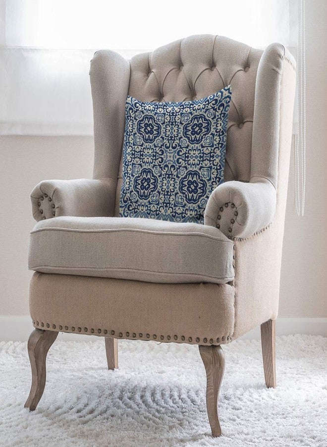 Moslion Throw Pillow Cover Geometric Morocco Tile Boho Floral Modern Art Design Navy Blue Indigo Color Square Pillow Case Cushion Cover for Home Car Decorative Cotton Linen 20x20 Inch - Image 4