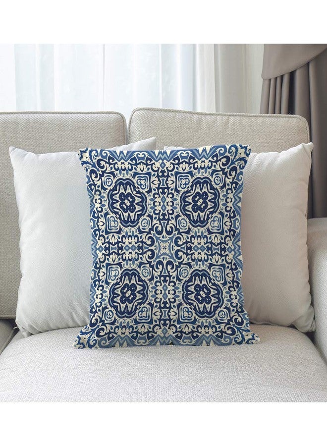 Moslion Throw Pillow Cover Geometric Morocco Tile Boho Floral Modern Art Design Navy Blue Indigo Color Square Pillow Case Cushion Cover for Home Car Decorative Cotton Linen 20x20 Inch - Image 3
