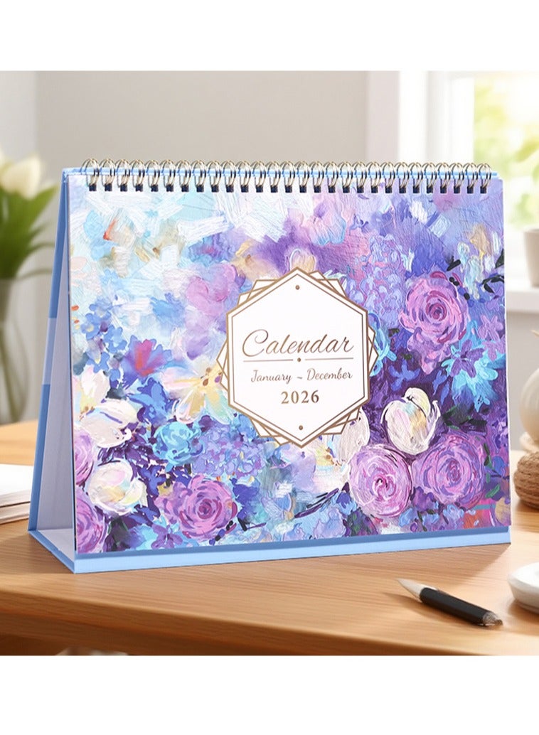Bukela 2026Desk Calendar - January 2026 - December 2026, Spiral Binding Floral Creative Page Turn Running Monthly Standing Memo Pages For Home Office School 10" X 8" - Image 1