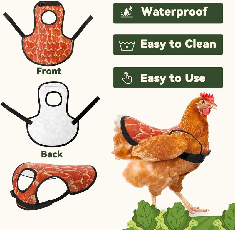 VZZNN 6Pcs Chicken Saddles for Hens, Adjustable Hen Aprons for Back Feather Protection, Waterproof Chicken Vest Jacket for Poultry, Fits Small to Medium Hens (3 Colors) - Image 5