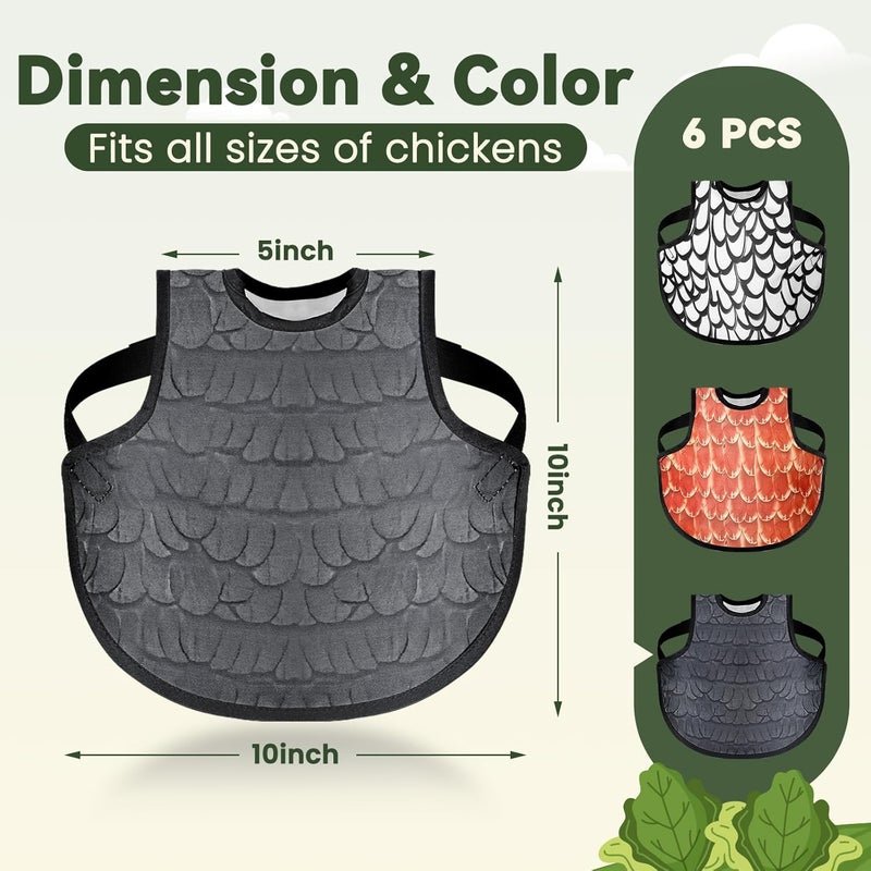 VZZNN 6Pcs Chicken Saddles for Hens, Adjustable Hen Aprons for Back Feather Protection, Waterproof Chicken Vest Jacket for Poultry, Fits Small to Medium Hens (3 Colors) - Image 2