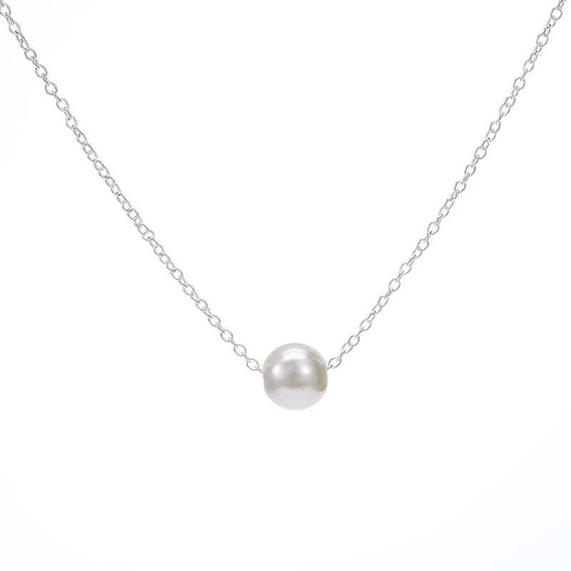 Yalice Tiny Pearl Choker Necklace Chain Short Pendant Necklaces Floating Wedding Bridesmaid Jewelry for Women (Silver)