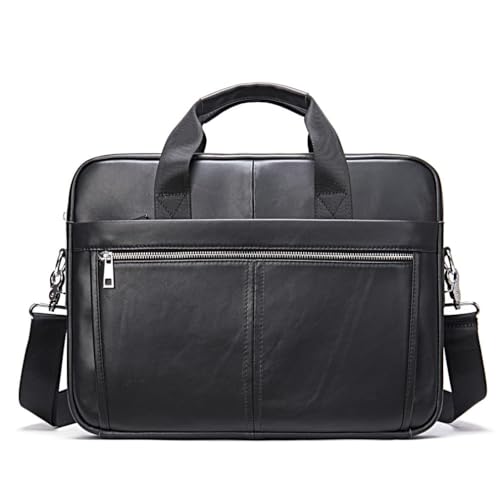 Hebetag Leather Business Briefcase Messenger Bag Handbag for Men Travel Work Office 14 Inch Computer Crossbody Shoulder Pack Pouch Black - Image 1