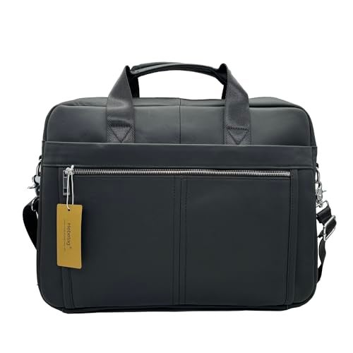 Hebetag Leather Business Briefcase Messenger Bag Handbag for Men Travel Work Office 14 Inch Computer Crossbody Shoulder Pack Pouch Black - Image 3