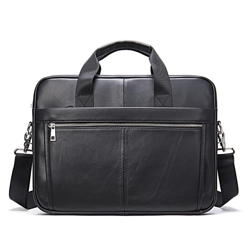 Hebetag Leather Business Briefcase Messenger Bag Handbag for Men Travel Work Office 14 Inch Computer Crossbody Shoulder Pack Pouch Black - Image 2