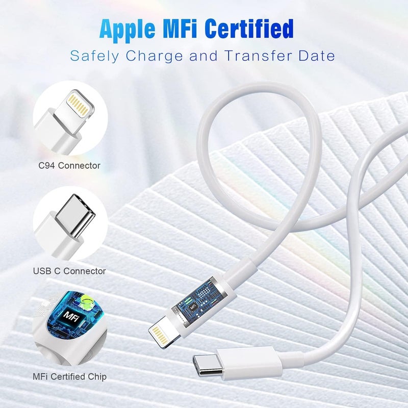 APFEN USB C to Lightning Cable 3FT 2Pack [Apple MFi Certified], Power Delivery iPhone Cables Type C iPhone Charger Cord Fast Charging Compatible iPhone 14 13 12 11 Pro Max X XS XR 8 7 6s Plus SE - Image 2