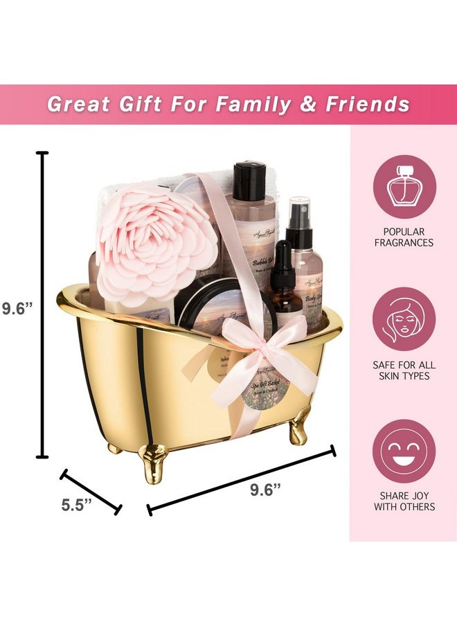 Aqua Elegante - Spa Gift Baskets For Women Luxury Bath Set With Rose Oil & Orchid Spa Kit Includes Body Wash Bubble Bath Lotion Body Butter Soap Body Spray Shower Puff And Towel - Image 1
