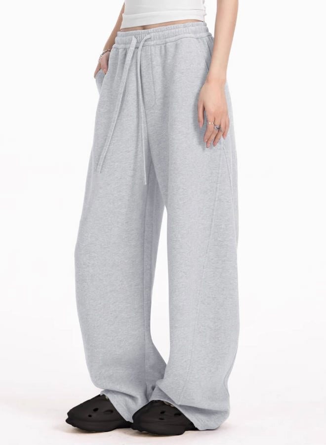 FACDIBY Womens Barrel Sweatpants Fleece Lined Wide Leg Sweat Pants Cotton Elastic Waisted Trousers with Pockets, Grey, XS - Image 4