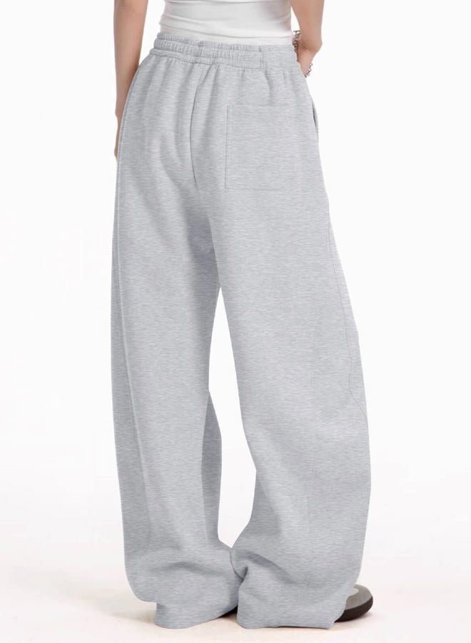 FACDIBY Womens Barrel Sweatpants Fleece Lined Wide Leg Sweat Pants Cotton Elastic Waisted Trousers with Pockets, Grey, XS - Image 2