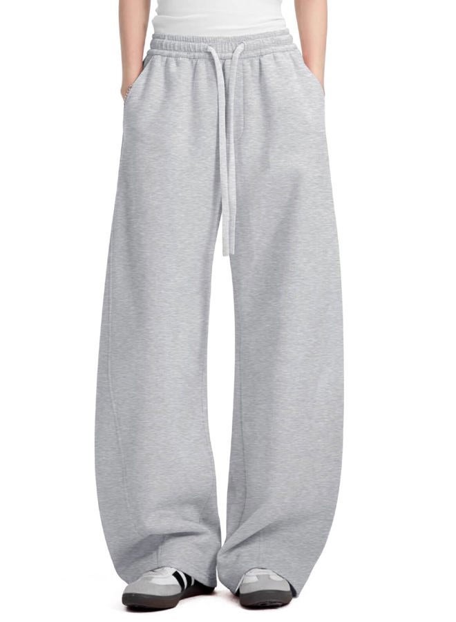 FACDIBY Womens Barrel Sweatpants Fleece Lined Wide Leg Sweat Pants Cotton Elastic Waisted Trousers with Pockets, Grey, XS - Image 1